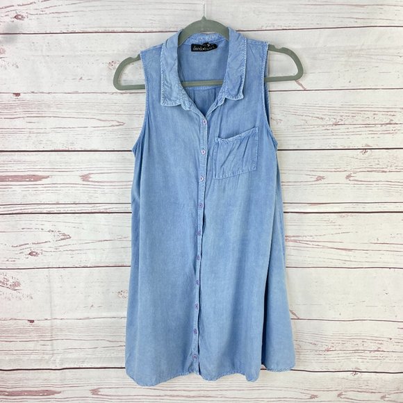 Derek Heart Blue Button Up Tank Top Size Large - Picture 1 of 9